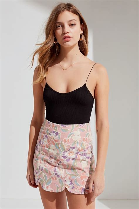 Uo Printed Scalloped Mini Skirt Urban Outfitters