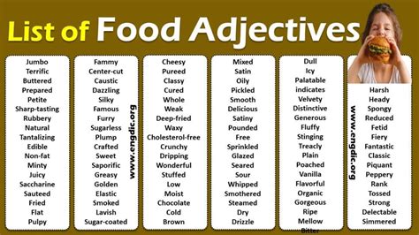 List Of Adjectives Used To Describe Food Engdic