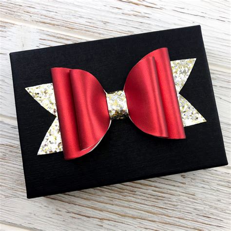 Red Hair Bow Red Gold Glitter Bow Hair Bow Clip Leather Etsy Bow