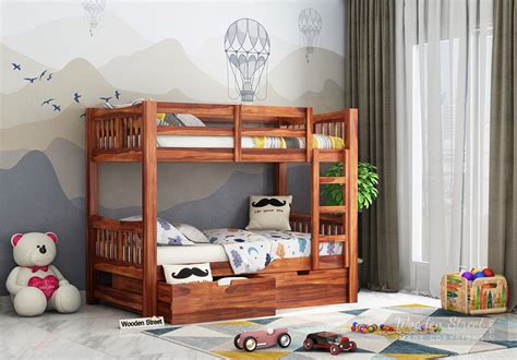 Buy Becky Bunk Bed With Storage Honey Finish Online In India Wooden