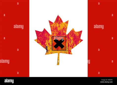Canada Flag With Wilted Maple Leaf And Poison Sign Hi Res Stock