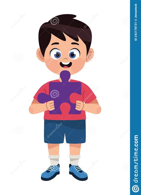 Autistic Boy With Puzzle Stock Vector Illustration Of Puzzle 242178731