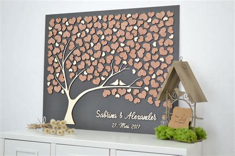 3d love tree wedding guest book alternative tree wood custom unique guest book hearts leaves