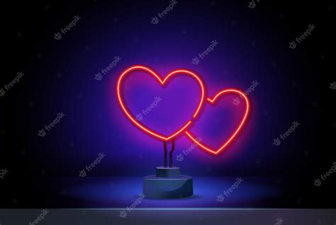 Premium Vector Bright Heart Neon Sign Retro Neon Heart Sign On Purple Background Design