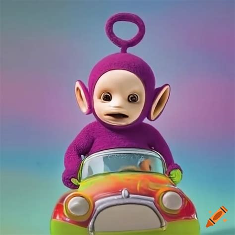 Teletubbies Riding In A Colorful Car