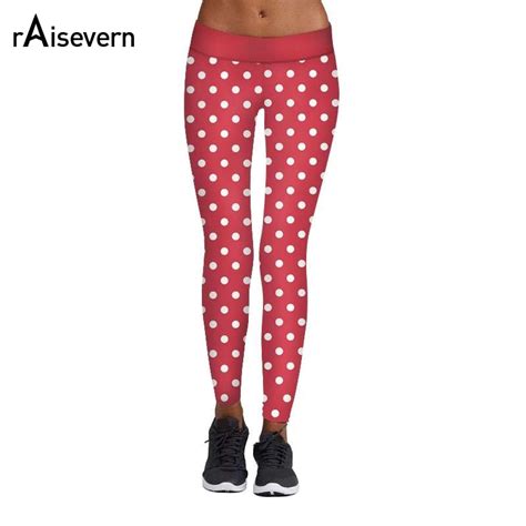 Raisevern Dots Printed Leggings Casual Elastic Thin Soft Smooth Red