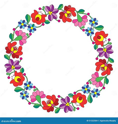 Kalocsai Embroidery In Circle Hungarian Floral Folk Pattern Stock