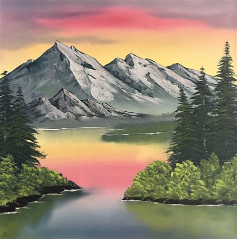 Gray Mountain Bob Ross Style Oil Painting Original Etsy Mountain