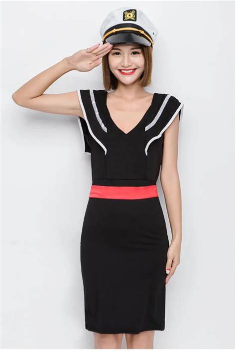 New Arrival Sailor Role Playing Costumes 2 Colors Elegant Navy Style Women Pencil Dress