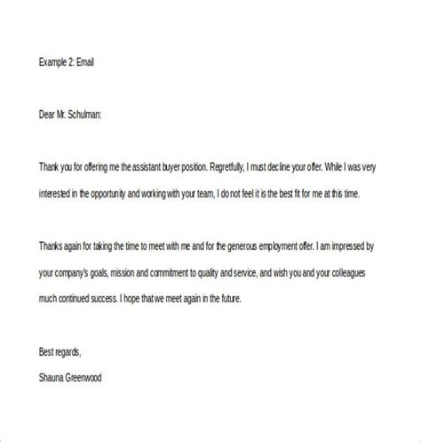 Sample Job Offer Rejection Letter Due To Personal Reasons Sample Site K