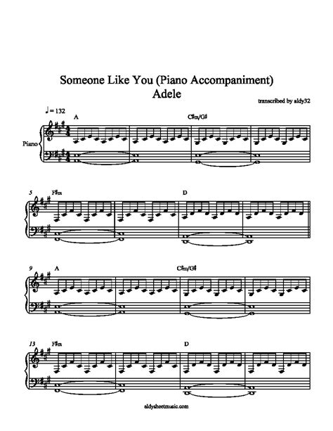 Aldy Sheet Music Someone Like You Piano Accompaniment Adele