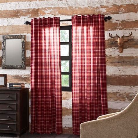 Shop Red Rustic Curtains Vhc Braxton Panel Pair Rod Pocket Cotton Plaid
