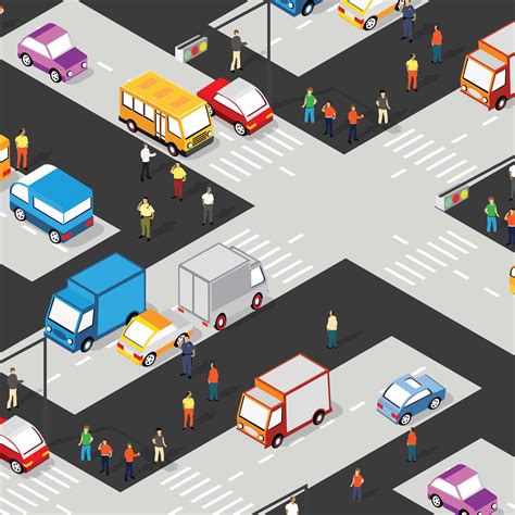 Isometric Crossroads Intersection Of Streets Of Highways With Traffic