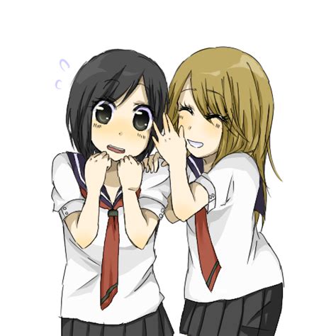 Safebooru 2girls Black Hair Blonde Hair Blush Chibi Couple Flustered Girl Friends Manga