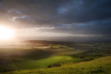 Beautiful English Countryside Landscape Over Rolling Hills Stock Photo