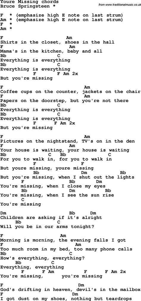 Song Lyrics With Guitar Chords For Youre Missing