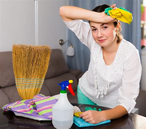 Free Photo Tired Girl Cleans House