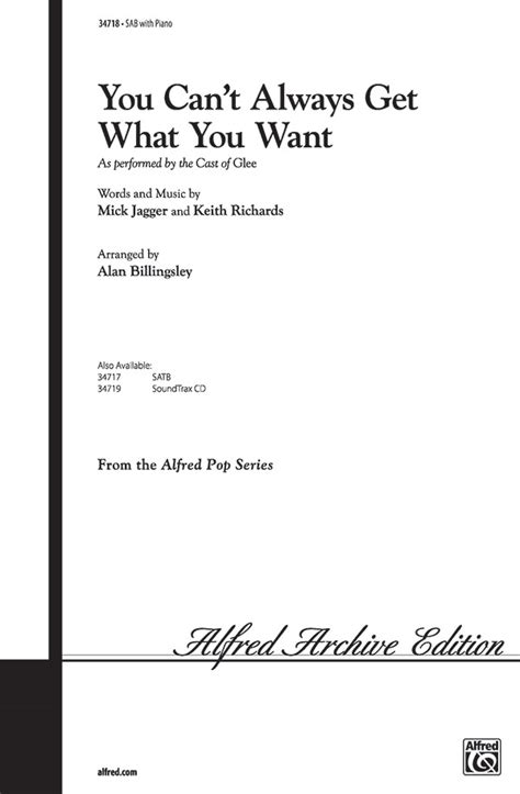 Song You Cant Always Get What You Want Choral And Vocal Sheet Music Arrangements