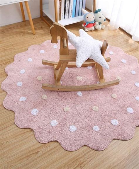Cute Round Polka Dot Rug For Childrens Bedroom Or Nursery Girls