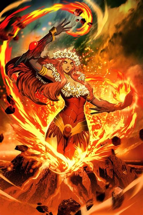 Pele- Hawaiian myth: the goddess of volcanoes. She is known for her