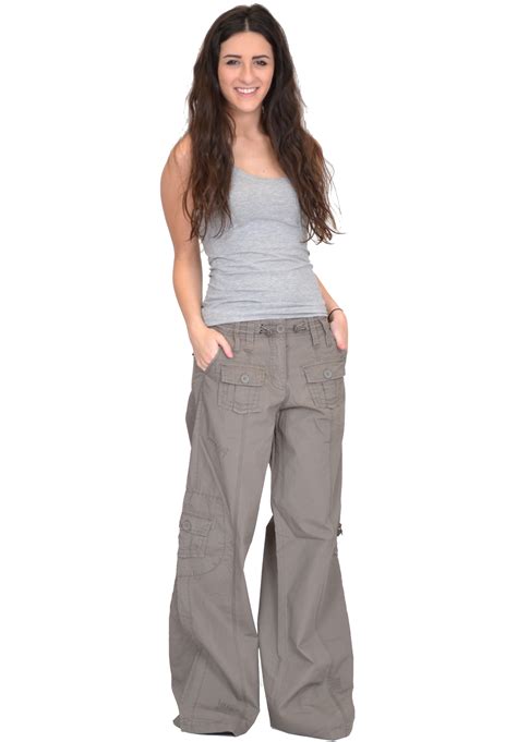 New Ladies Womens Baggy Wide Leg Loose Lightweight Combat Trousers