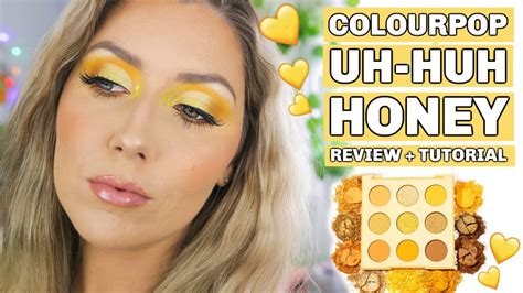 colourpop uh huh honey palette review tutorial yellow cut crease eye makeup tutorial youtube