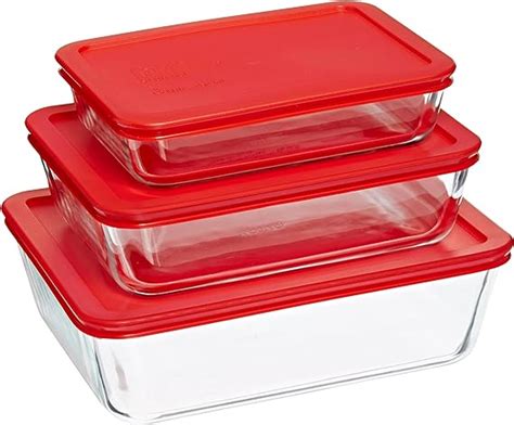 Pyrex Simply Store Glass Rectangular Food Container Set With Red Lids