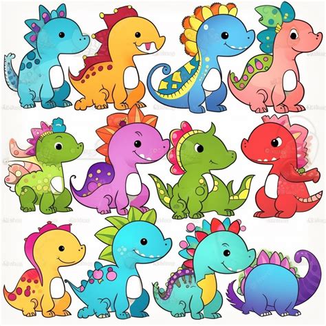 Una Colección De Dinosaurios De Dibujos Animados Foto Premium