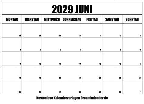 Kalender Juni 2029
