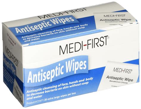 Medi First Aid Antiseptic Wipes 20 Per Box Cleans Without Soap And