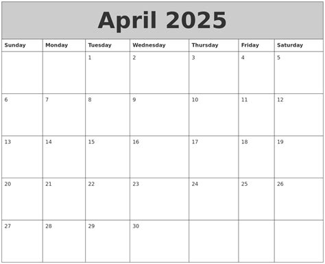 April 2025 My Calendar