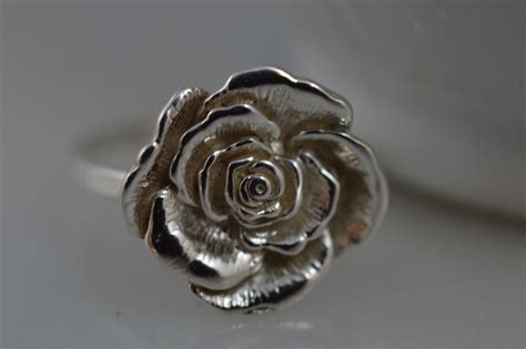 Sterling Silver Rose Flower Ring Etsy
