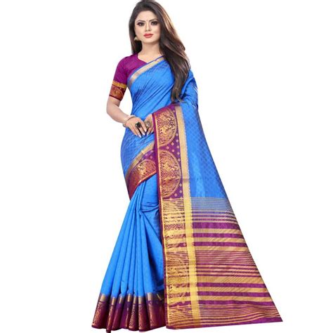 Light Blue Woven Kanchipuram Silk Saree With Blouse Bestbuy 3229925