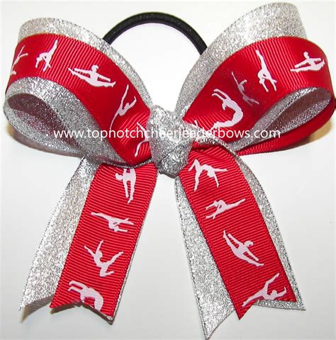 Gymnastics Red Silver Ponytail Holder Bow Red Gymnast Hair Bow Us