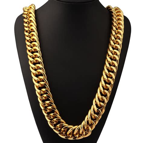 26mm Width 322g Super Heavy Mens Aluminum Hip Hop Chain 24k Solid Gold Filled Finish Thick Miami