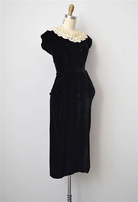 Vintage 1950s Black Velvet Wiggle Dress With Lace Adored Vintage