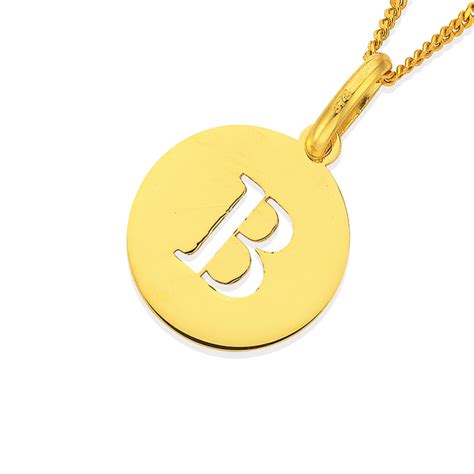 9ct Gold Initial B Serif Style Round Disc Pendant Prouds