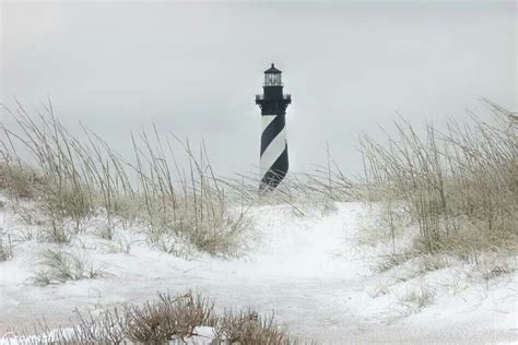 Outer Banks Nc Local Artist Snowy Beach With Lighthouse Pinned From