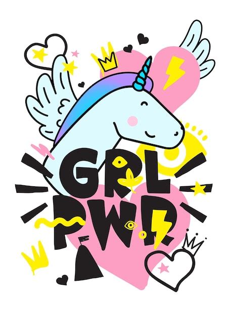 Premium Vector Grl Pwr Short Quote Girl Power Cute Hand Drawing Illustration For Print