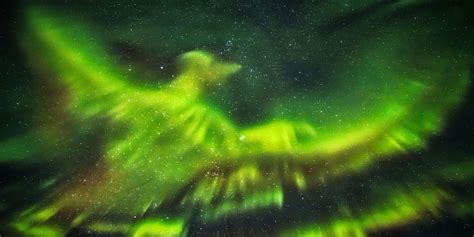 Aurora Borealis Images Resemble Huge Outstretched Phoenix Rising Above