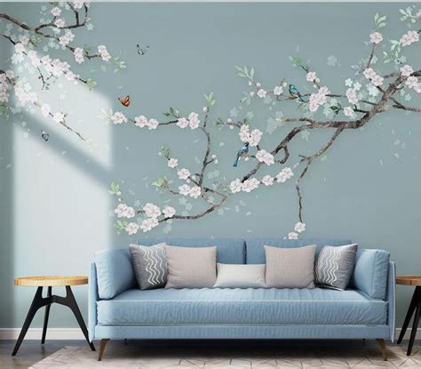 Chinoiserie Hanging Plum Blossom Tree Wallpaper Flying Vivid Etsy
