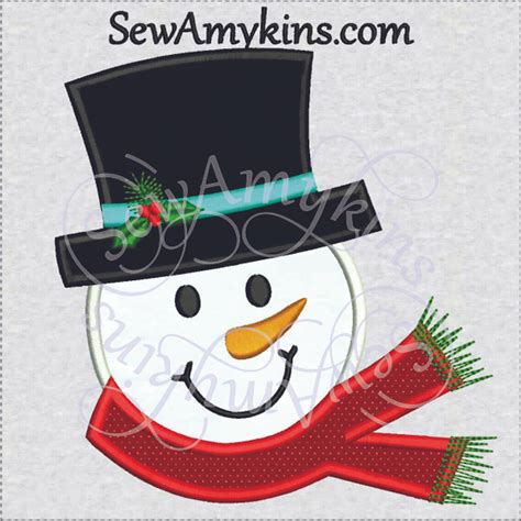 Snowman Applique Frosty Machine Embroidery 3 Sizes Head Face Christmas