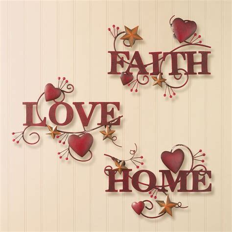 Collections Etc Red Home Love And Faith Metal Wall Art Set Of 3