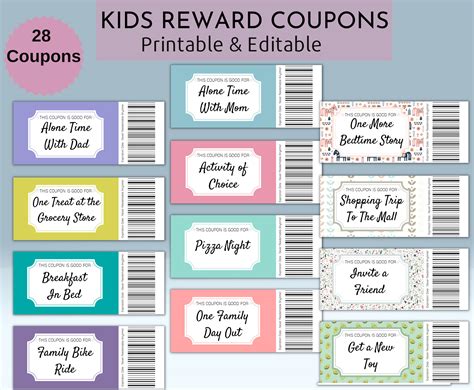 Printable Kids Reward Coupons Editable Reward Coupons Etsy