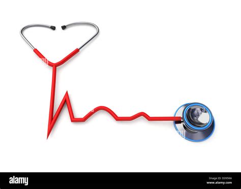 Red Stethoscope Forming A Heartbeat Shape With The Tube Over White