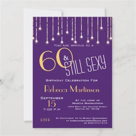 60 Sexy Purple Gold Lights Glam Birthday Party Invitation Zazzle