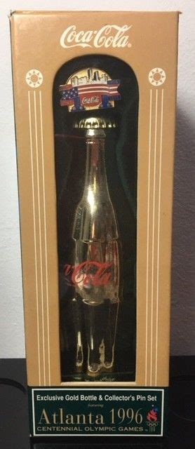 Coca Cola Bottle Exclusive Gold Bottle With Pin Atlanta 1996 Olympic