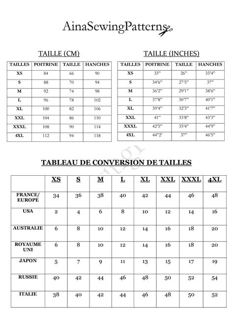 Guide Des Tailles — Ainasewingpatterns