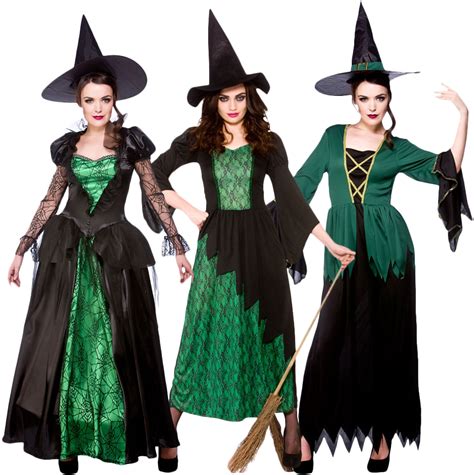 Green Witches Women Fancy Dress Halloween Fairytale Creepy Spooky Scary