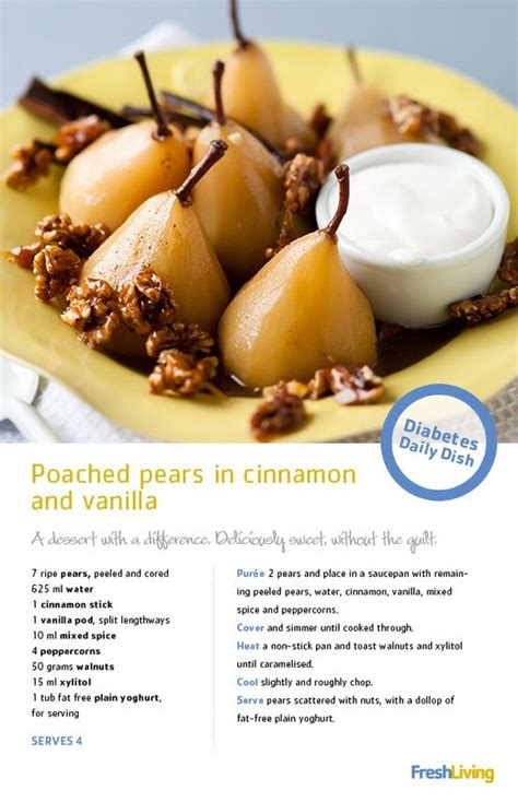 Healthy recipes for people with diabetes. Poached Pears | Healthy fruit desserts, Recipes, Healty food